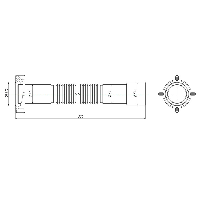 Гнучка труба Lidz (WHI) 60 01 G002 00 з накидною гайкою 1 1/2" довжина 600 мм (LIDZWHI6001G00200)