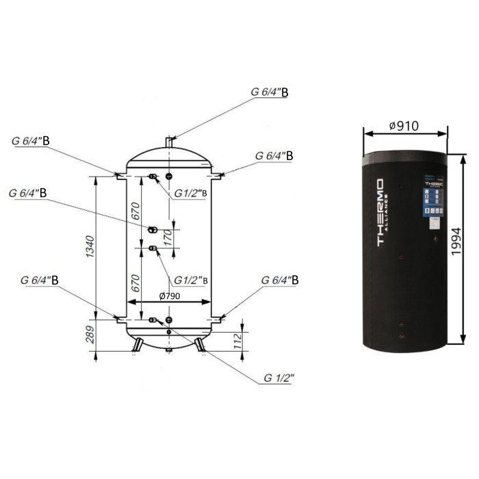 Теплоакумулятор Thermo Alliance TA-ТАМ-00 1000 з ізоляцією 60 мм (TAТАМ00100060)
