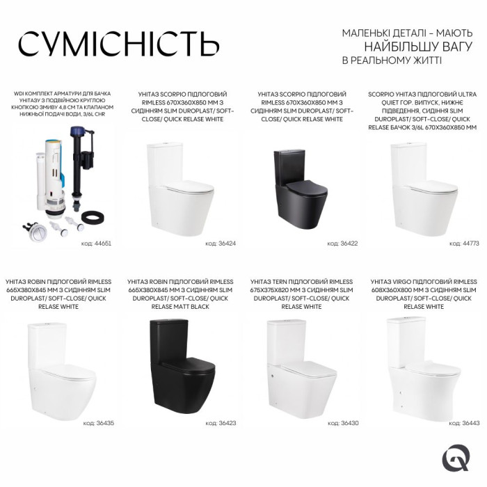 Qtap WDI комплект арматури для бачка унітазу з подвійною круглою кнопкою змиву 4,8 см та клапаном нижньої подачі води, 3/6L CHR (QT066WDICHR)