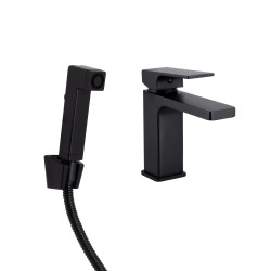 Змішувач для раковини Qtap Gemini (з гігієнічним душем) QTGEM272BLM45690 Black Matt (QTGEM272BLM45690)