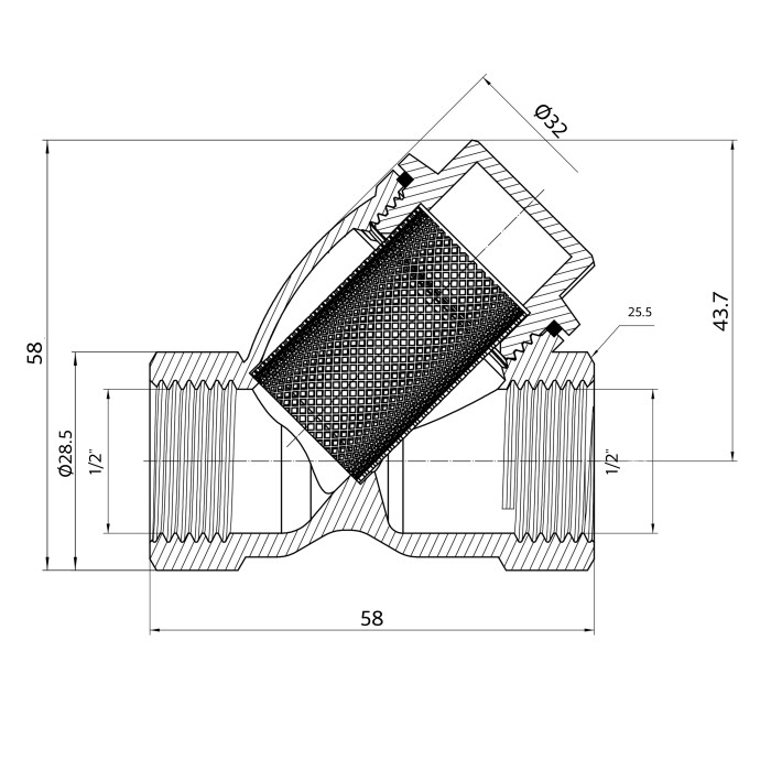 Фільтр грубої очистки Thermo Alliance Forte 1/2"ВВ нікель для води косий TAF124W15 (TAF124W15)