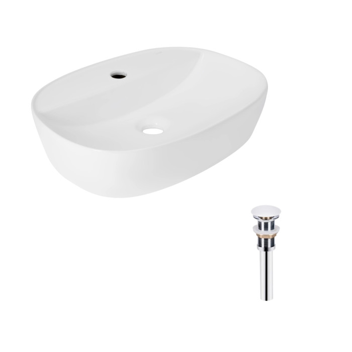 Комплект Qtap Scorpio: Раковина накладна овальна 500x380x120 мм White + Донний клапан PU02 (QT14112202WN47313)