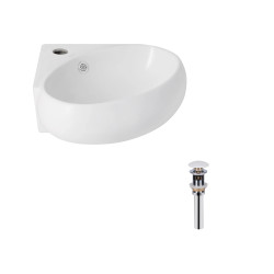 Комплект Qtap Leo N: Раковина підвісна угловая овальна 380x360x130 мм WHITE + Донний клапан PU02O (QT11115010WN47331)