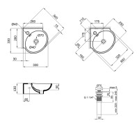 Комплект Qtap Leo N: Раковина підвісна угловая овальна 380x360x130 мм WHITE + Донний клапан PU02O (QT11115010WN47331)
