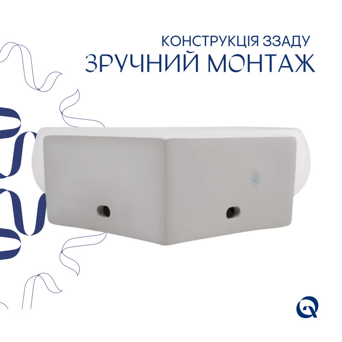 Комплект Qtap Leo N: Раковина підвісна угловая овальна 380x360x130 мм WHITE + Донний клапан PU02O (QT11115010WN47331)