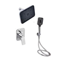 Комплект для душу Qtap Namesti Chrome: Змішувач QTNAM6225102NC + Лійки (QTRUC125CRM45954,QTHLA107CRM45784) + Шланг QTHADPVC200C + QTCRMBH130 (QTNAM6225102NC47548)