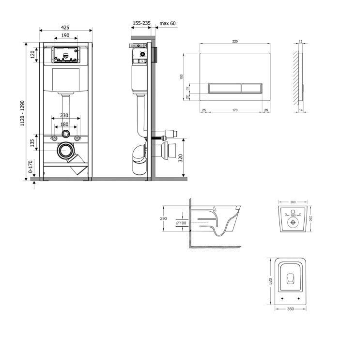 Готове рішення Qtap для ванної кімнати: підвісний унітаз Crow Ultra Quiet 520x360x290 + комплект інсталяції Nest 4 в 1 (лінійна клавіша White) (QT05335172W48181)