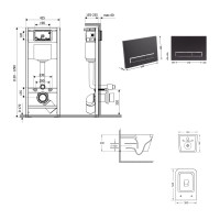 Готове рішення Qtap для ванної кімнати: підвісний унітаз Crow Ultra Quiet 520x360x290 + комплект інсталяції Nest 4 в 1 (лінійна клавіша Black mat) (QT05335172W48196)