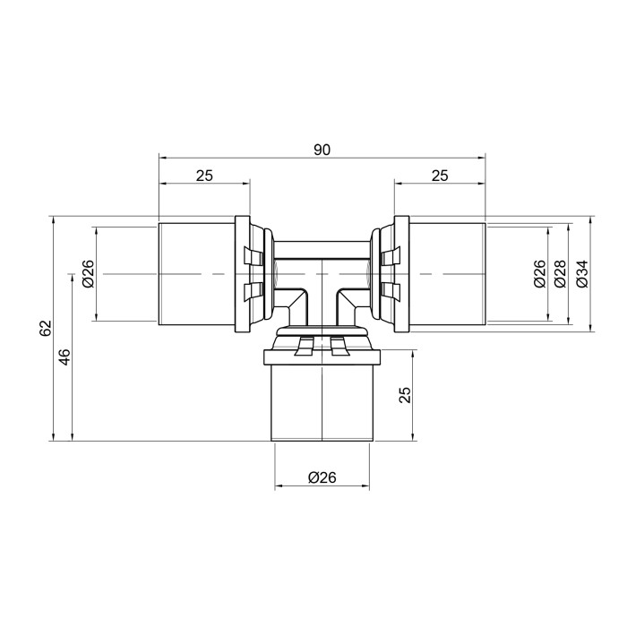 Тройник пресс Icma 26х26х26 №406 (81406GP06)
