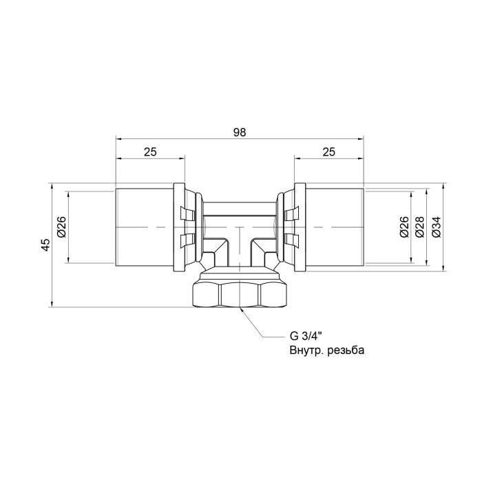 Трійник прес Icma 26х3/4"х26 ВР №408 (81408AEGP06)