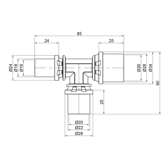 Трійник прес Icma 16х20х26 №406 (81406GHBQGP06)