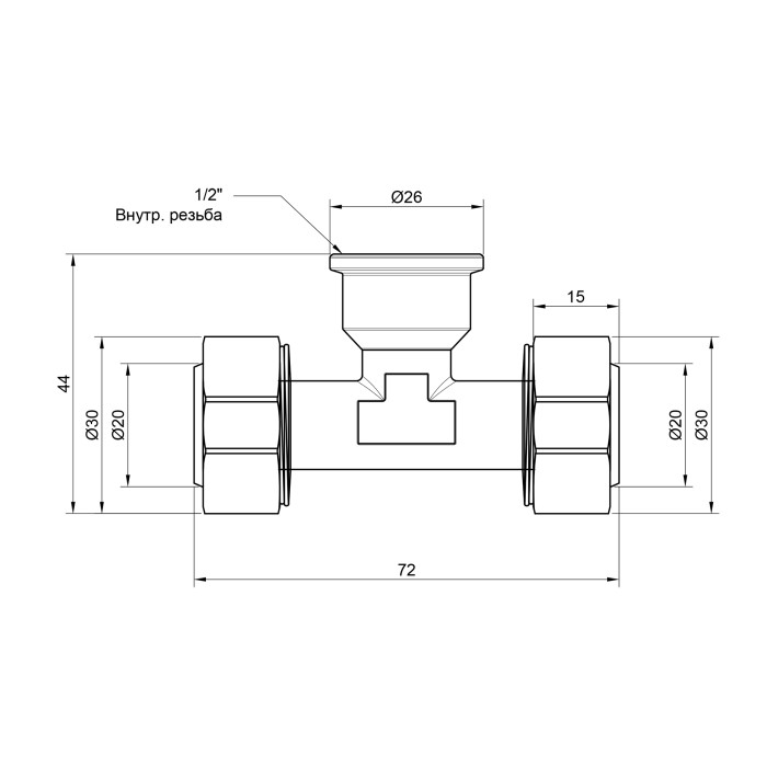 Трійник обтискний SD Plus 20х1/2"х20 ВР SD159W201520 (SD159W201520)