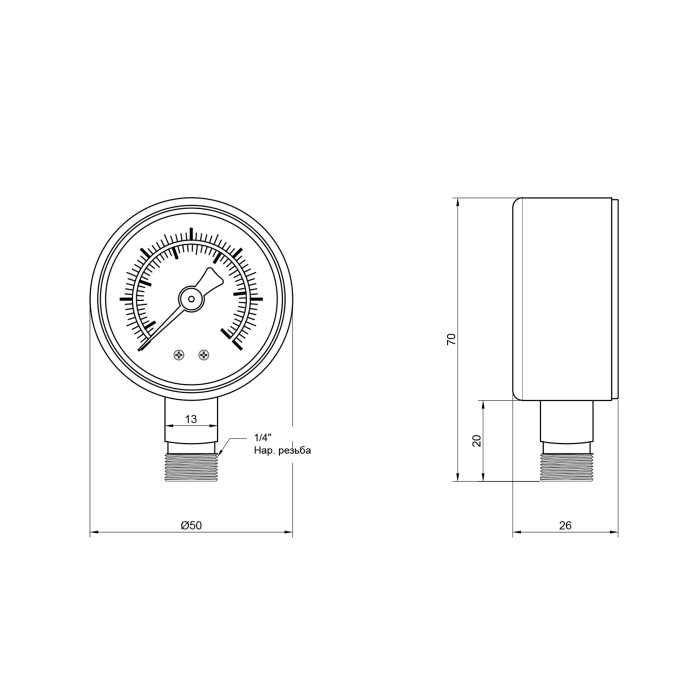 Манометр SD Plus 10 бар 1/4", нижнє підмикання SD17010B (SD17010B)