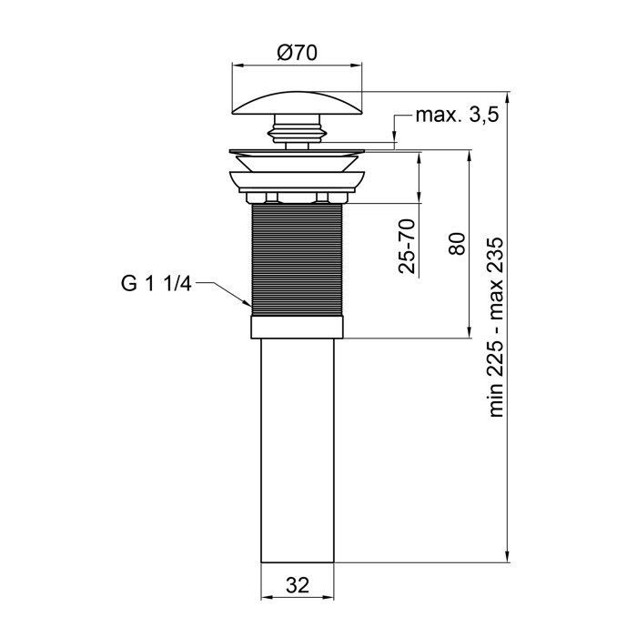 Донний клапан для раковини Qtap PU02 225х70х70 White (QT066PU02W)