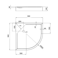 Душовий піддон Kapielka ST90x90x14 низький, напівкруглий, діаметр зливу 52 мм Lidz (LKAST909014)