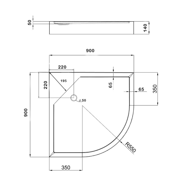 Душовий піддон Kapielka ST90x90x14 низький, напівкруглий, діаметр зливу 52 мм Lidz (LKAST909014)
