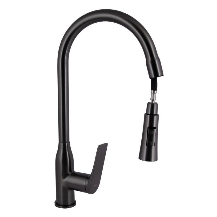 Змішувач для кухні Qtap Vlasta New з висувним виливом QTVLA344GMB45647 Gunmetal Black PVD (QTVLA344GMB45647)