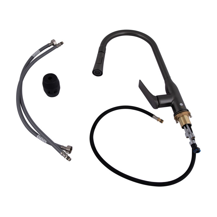 Змішувач для кухні Qtap Vlasta New з висувним виливом QTVLA344GMB45647 Gunmetal Black PVD (QTVLA344GMB45647)