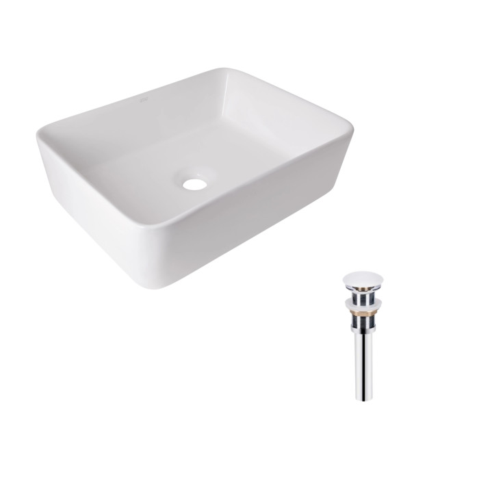 Комплект Qtap Tern: Раковина накладна прамокутна 480х370х135 мм White + Донний клапан PU02 (QT17112074WN47301)