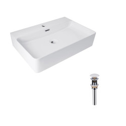 Комплект Qtap Nando LT: Раковина підвісна прамокутна 610х420х140 мм White + Донний клапан PU02O (QT12112173WN47326)