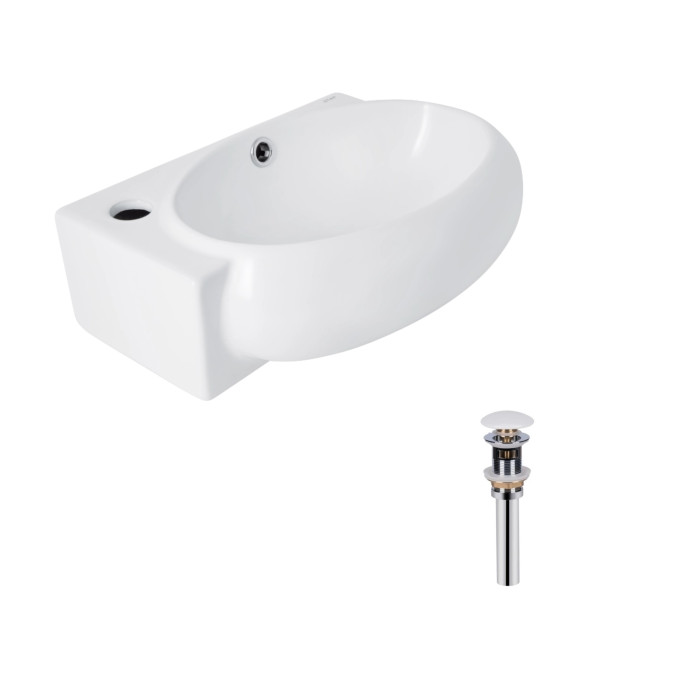 Комплект Qtap Leo: Раковина підвісна овальна ліва 430x285x160 мм White + Донний клапан PU02O (QT11115011LWN47332)
