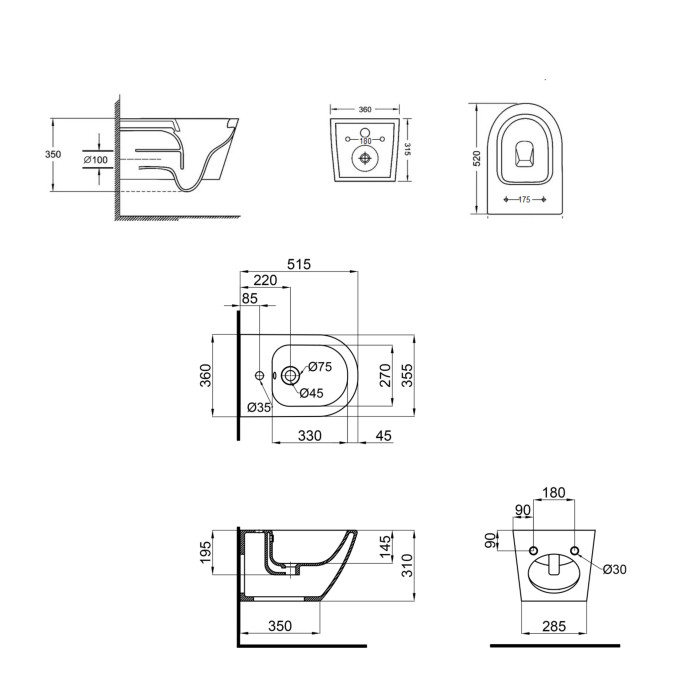 Комплект Qtap Jay 2 в 1: унітаз підвісний Rimless + біде підвісне (QT07335176W47433)