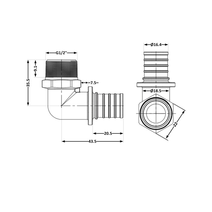Кут натяжний Icma №1036 d20х2,8-1/2"З 851036ADGW05 (851036ADGW05)