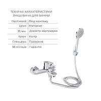 Комплект для Ванної Latwa: Змішувач для раковини LDLAT001CRM45412 + Змішувач для ванноі LDLAT006CRM45414 (LDLAT001CRM4541248311)