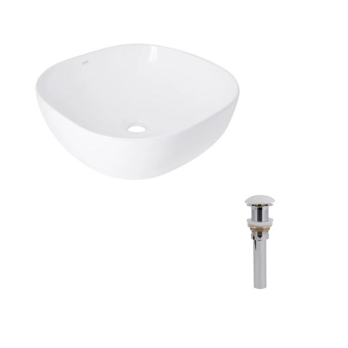 Комплект Qtap Kolibri: Раковина накладна 400x400x140 мм, White, квадратна + Донний клапан Pop-up PU02 (QT10116303W48466)