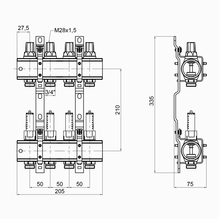 Колектор Icma 1" 4 виходи, з витратомірами №K013 (87K013PJ06)