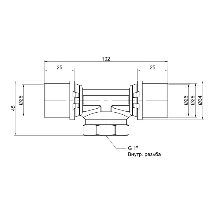 Трійник прес Icma 26х1"х26 ВР №408 (81408AFGP06)