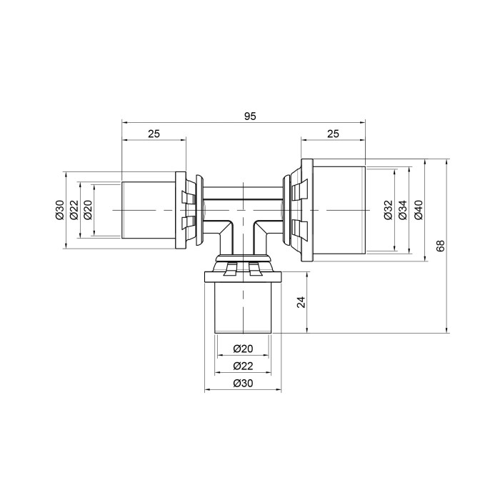 Трійник прес Icma 20х20х32 №406 (81406BQBQGQ06)