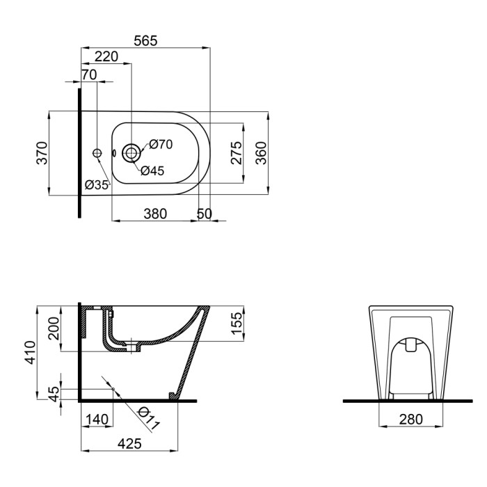 Біде підлогове Qtap Stork/Swan 560х360х410 White QT15443378W (QT15443378W)