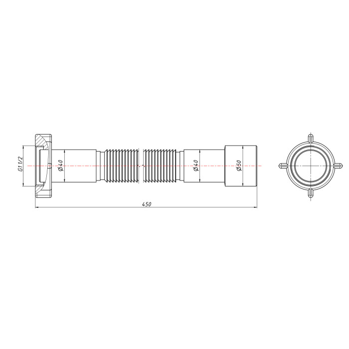 Гнучка труба Lidz (WHI) 60 01 G002 01 з накидною гайкою 1 1/2" довжина 1200 мм (LIDZWHI6001G00201)