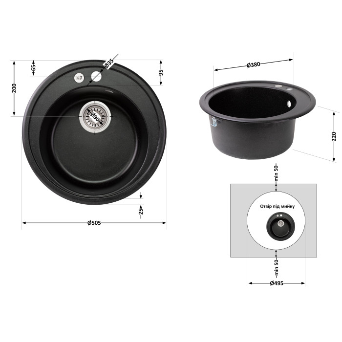 Кухонна мийка Lidz D510/200 BLM-14 (LIDZBLM14D510200) (LIDZBLM14D510200)