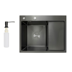 Мийка для кухні інтегрована Lidz Handmade H6350BR крило праворуч (LDH6350BRPVD45590) Brushed Black PVD 3,0/1,0 мм (LDH6350BRPVD45590)