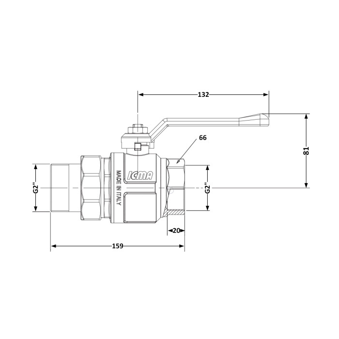 Кран кульовий "Американка" Icma 2″ (PN40) прямий №347 (87347AJ11)