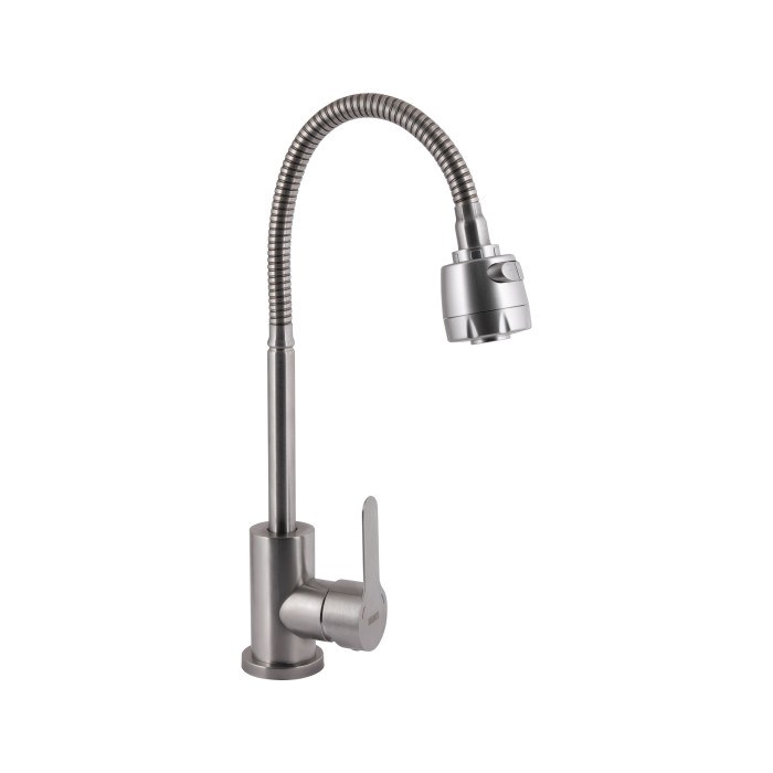 Змішувач для кухні Brinex Pure 015F41 з гнучким виливом   Nickel BRIPUR015F41NKL (BRIPUR015F41NKL)