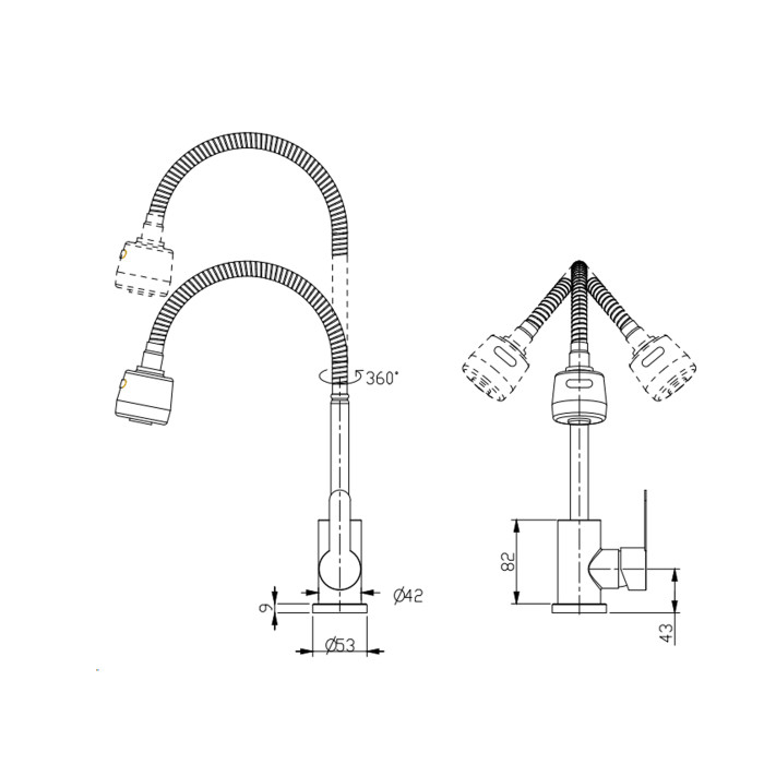 Змішувач для кухні Brinex Pure 015F41 з гнучким виливом   Nickel BRIPUR015F41NKL (BRIPUR015F41NKL)