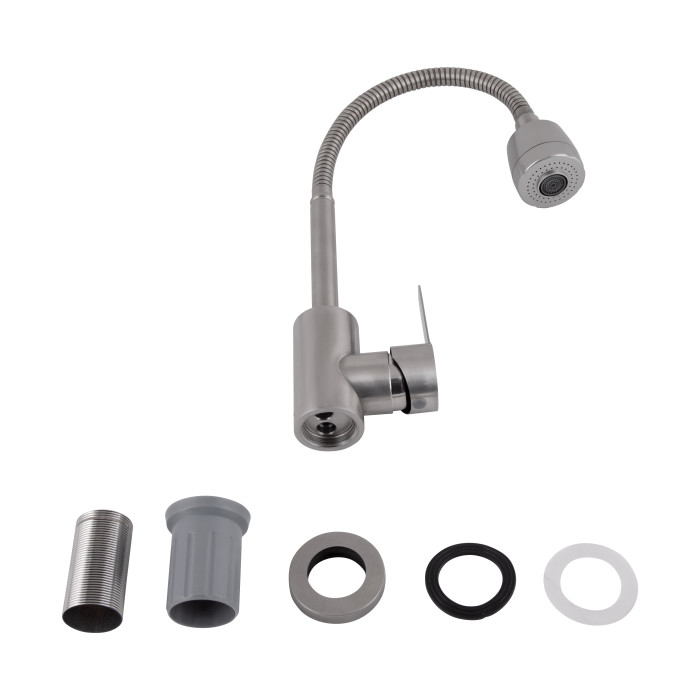 Змішувач для кухні Brinex Pure 015F41 з гнучким виливом   Nickel BRIPUR015F41NKL (BRIPUR015F41NKL)