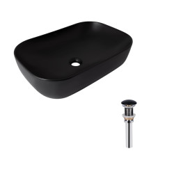 Комплект Qtap Robin: Раковина накладна прамокутна 600x390x150 мм Matt Black + Донний клапан PU03 (QT132143PMBMBN47296)
