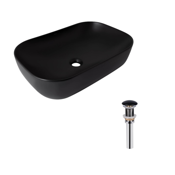 Комплект Qtap Robin: Раковина накладна прамокутна 600x390x150 мм Matt Black + Донний клапан PU03 (QT132143PMBMBN47296)