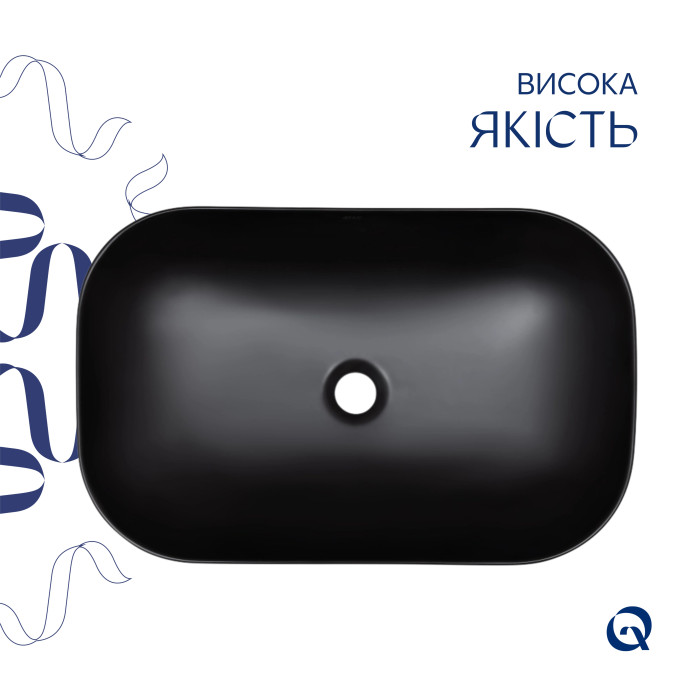 Комплект Qtap Robin: Раковина накладна прамокутна 600x390x150 мм Matt Black + Донний клапан PU03 (QT132143PMBMBN47296)