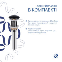 Комплект Qtap Robin: Раковина накладна прамокутна 600x390x150 мм Matt Black + Донний клапан PU03 (QT132143PMBMBN47296)