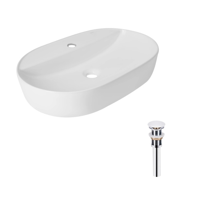 Комплект Qtap Scorpio: Раковина накладна овальна 600х400х120 мм White + Донний клапан PU02 (QT14112203WN47315)