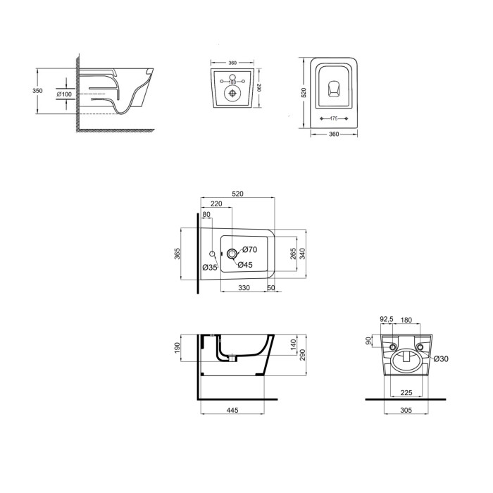 Комплект Qtap Crow 2 в 1: унитаз подвесной Rimless + биде подвесное (QT05335170W47434)