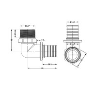 Кут натяжний Icma №1036 d20х2,8-3/4"З 851036AEGW05 (851036AEGW05)