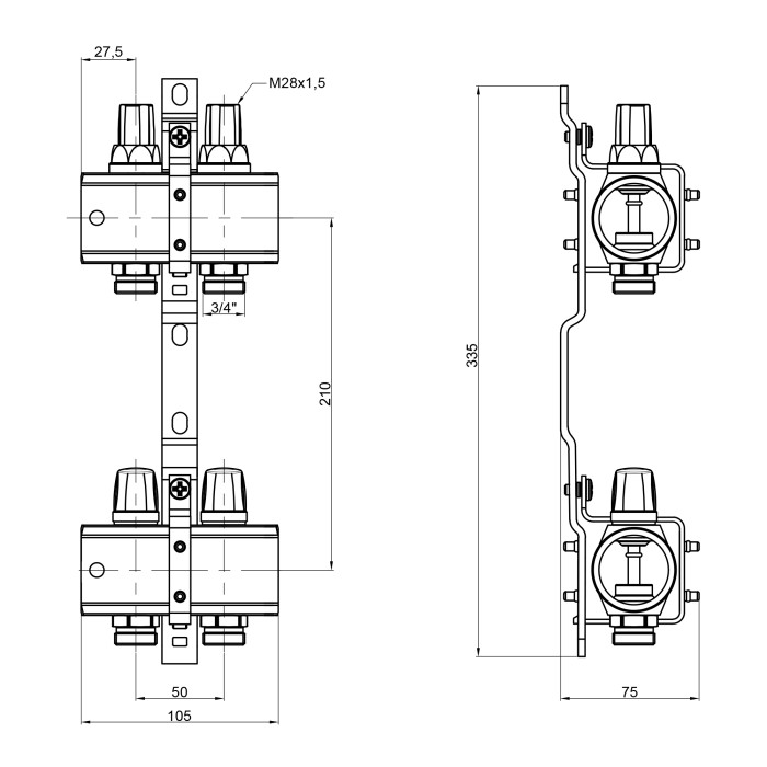 Коллектор Icma 1" 2 выхода, без расходомера №K005 (87K005PG06)