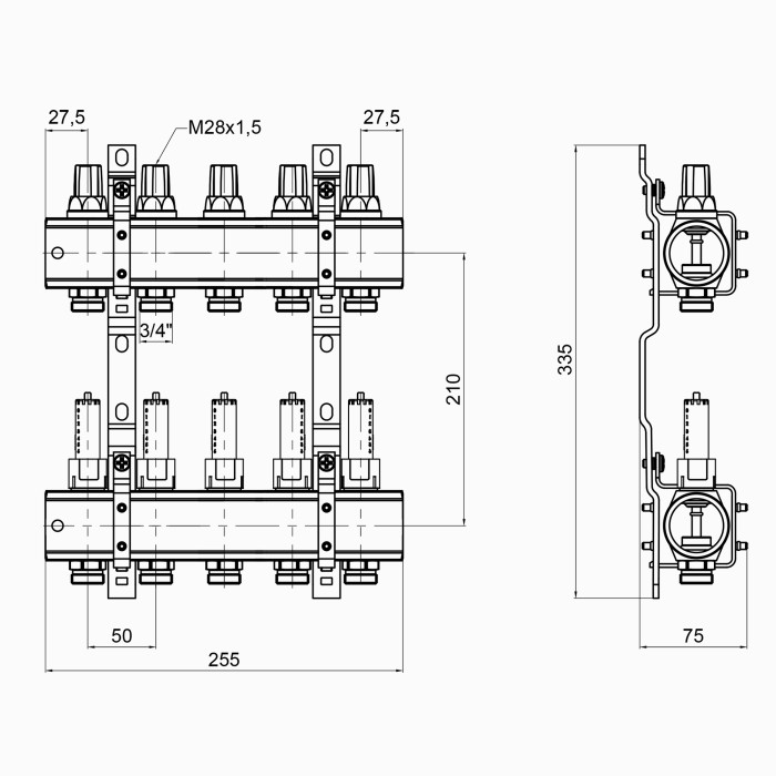 Колектор Icma 1" 5 виходів, з витратомірами №K013 (87K013PQ06)