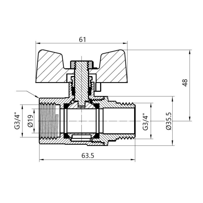 Кран кульовий SD Plus 3/4" ВЗ для газу (метелик) SD607G20 (SD607G20)